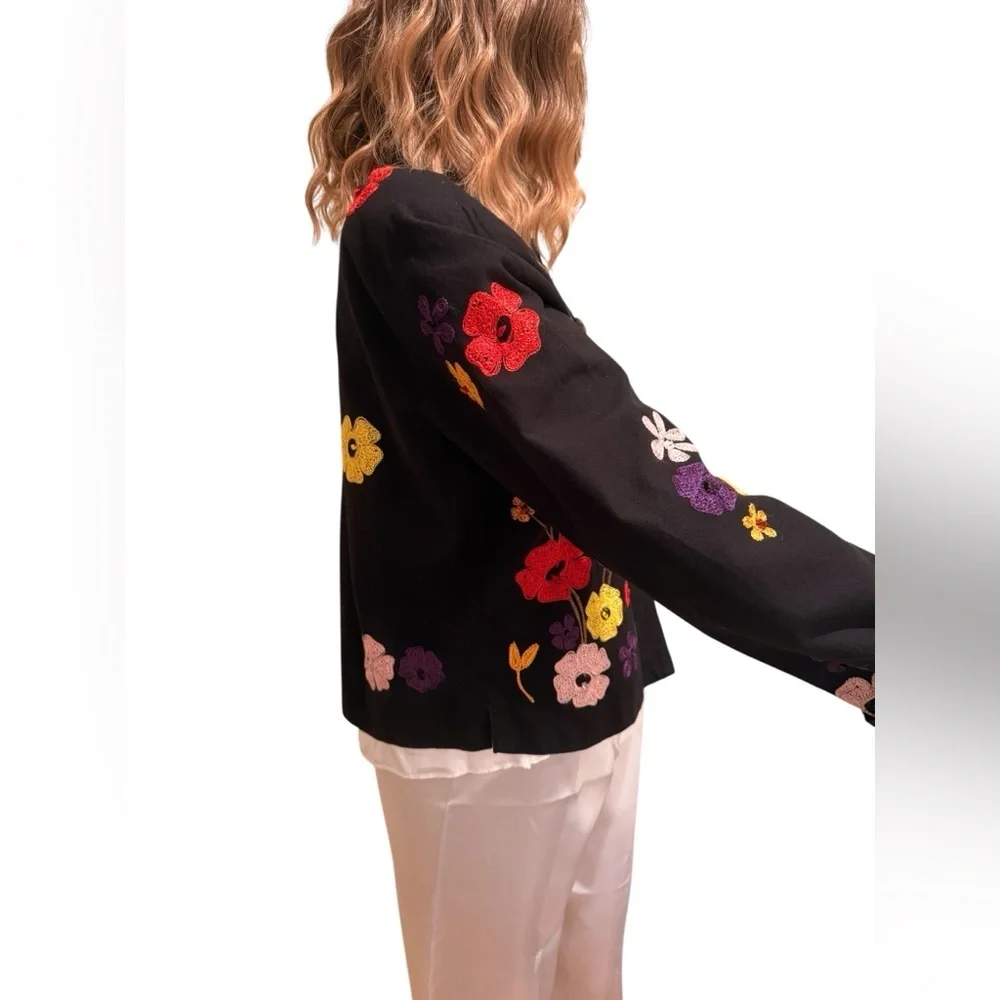 ANAGE Embroidered Floral Cotton Jacket Shirt | Size M